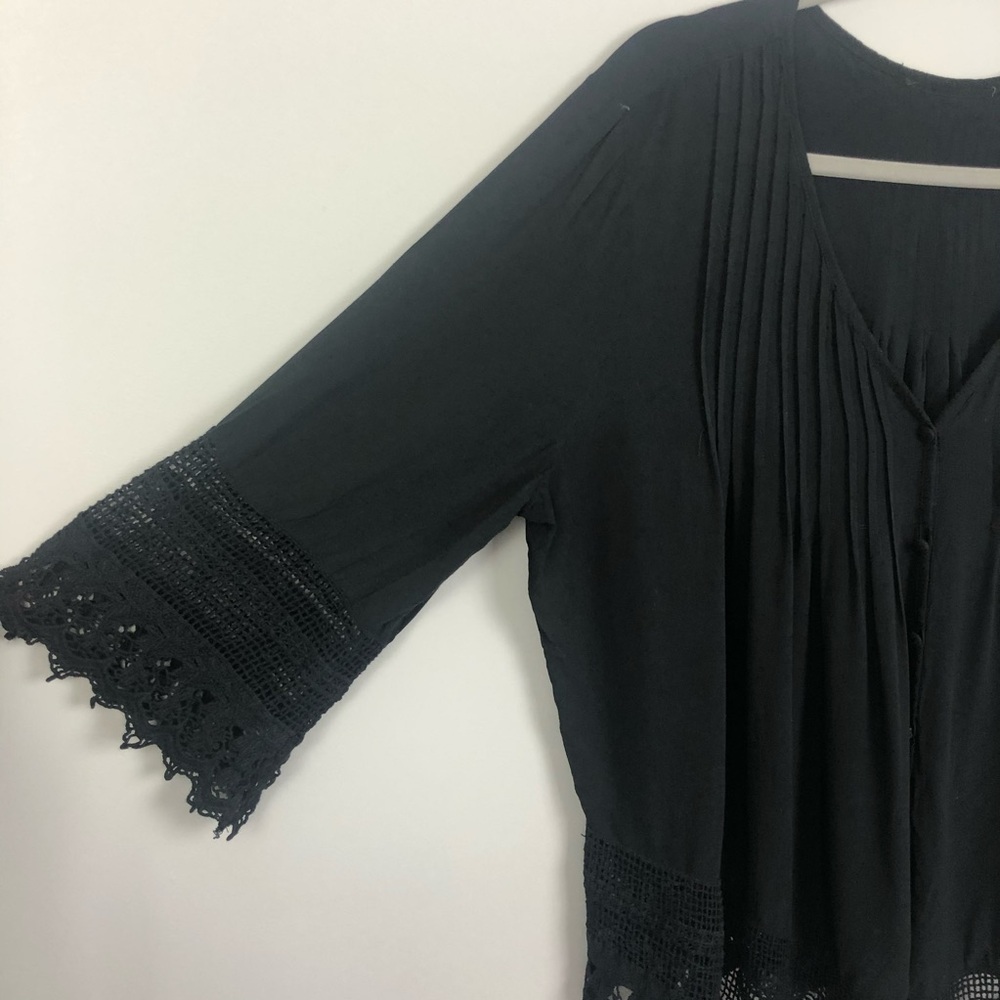 Black cotton, crochet trim top
